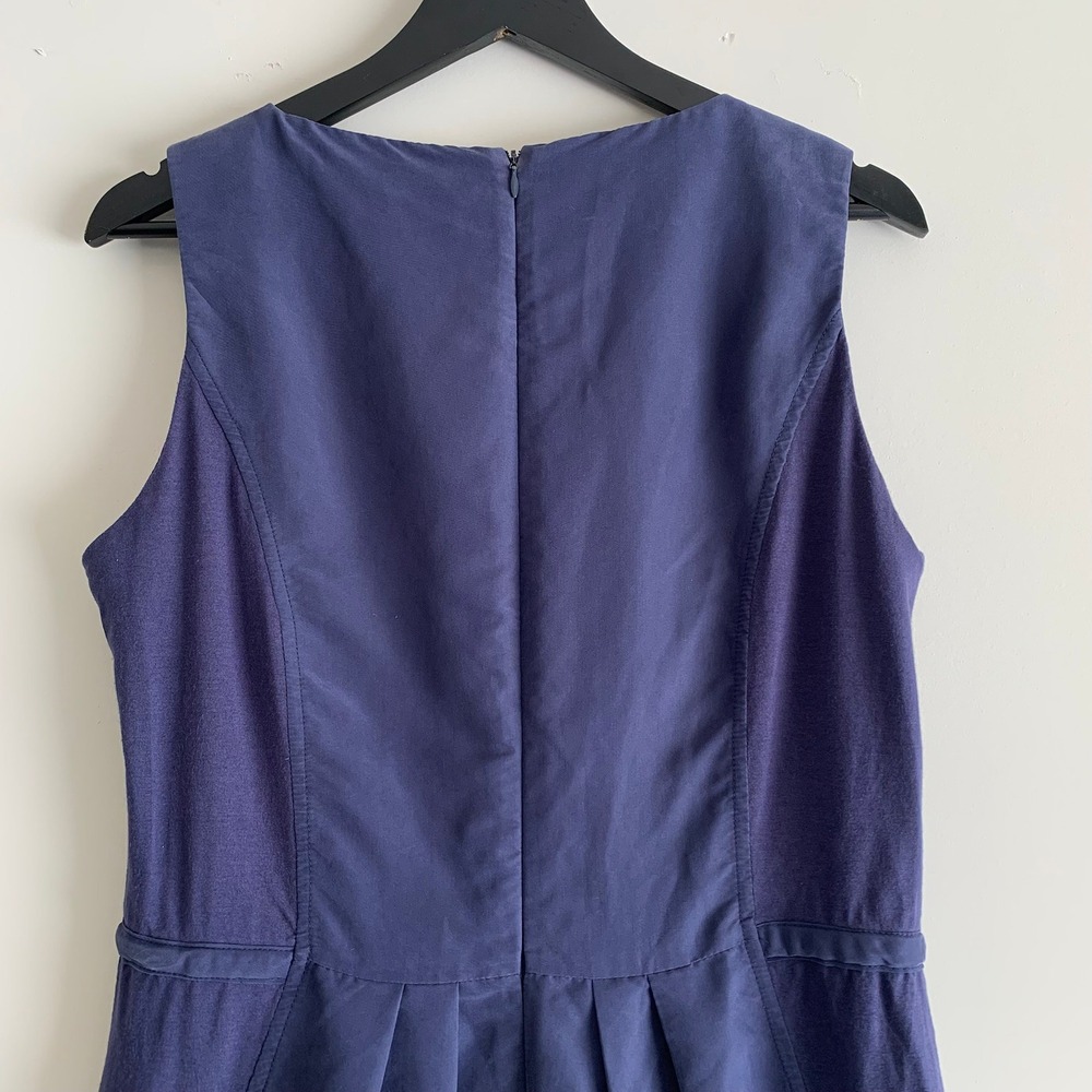 Ronen Chen Navy Blue Sleeveless Pleated Midi Dress‎ with Pockets 4 - Picture 3 of 6